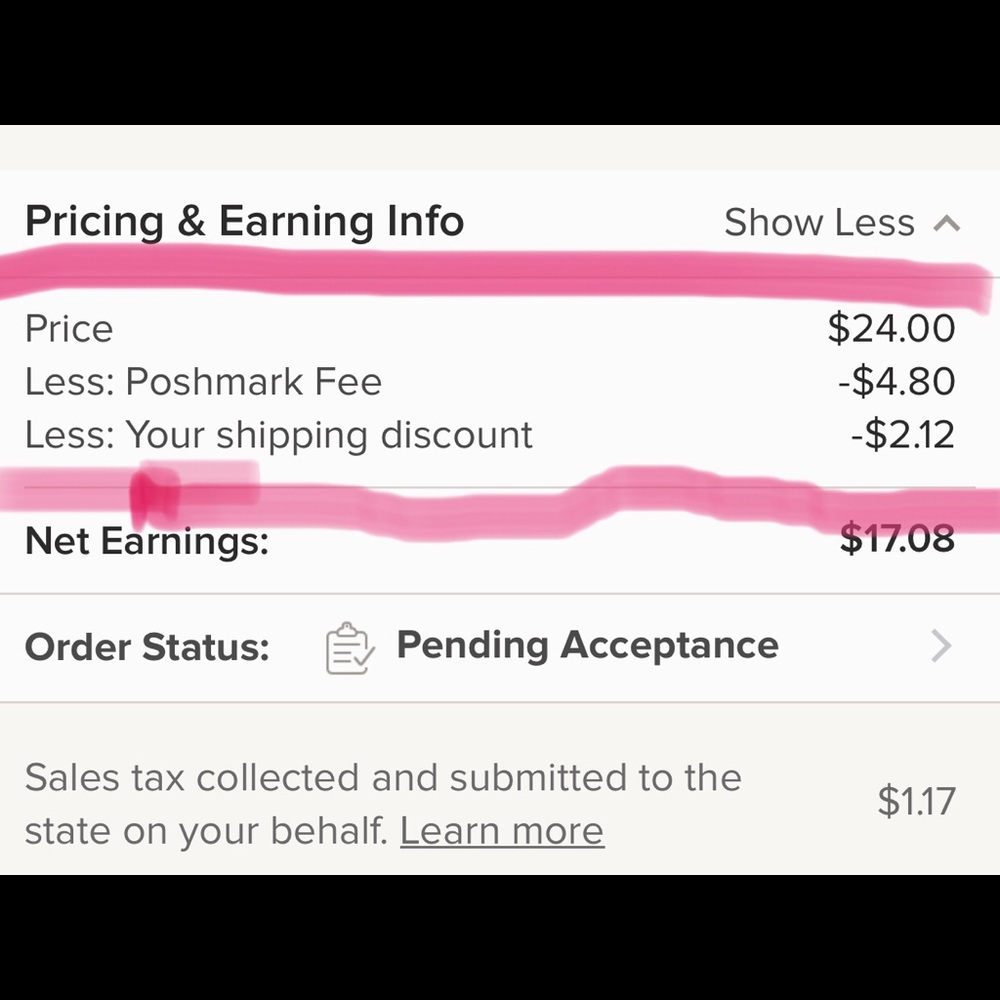 Example of Poshmark fees and shipping discounts